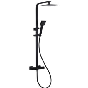 Fusion Square Head Black Thermostatic Shower