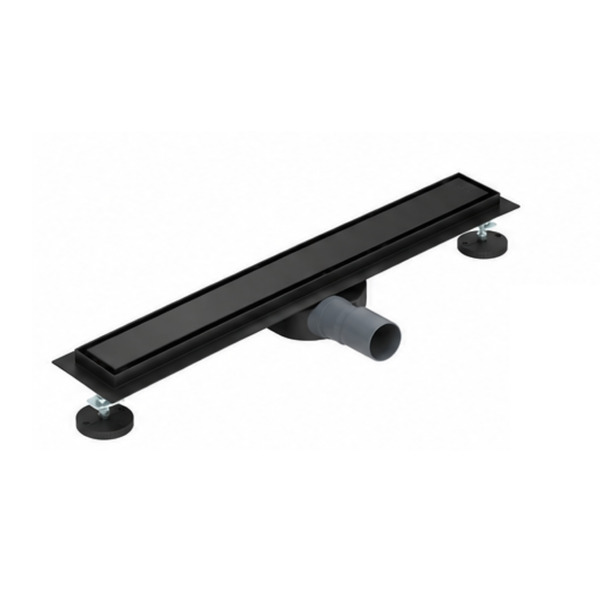 Linear Black Drain 600mm cw Adj Legs